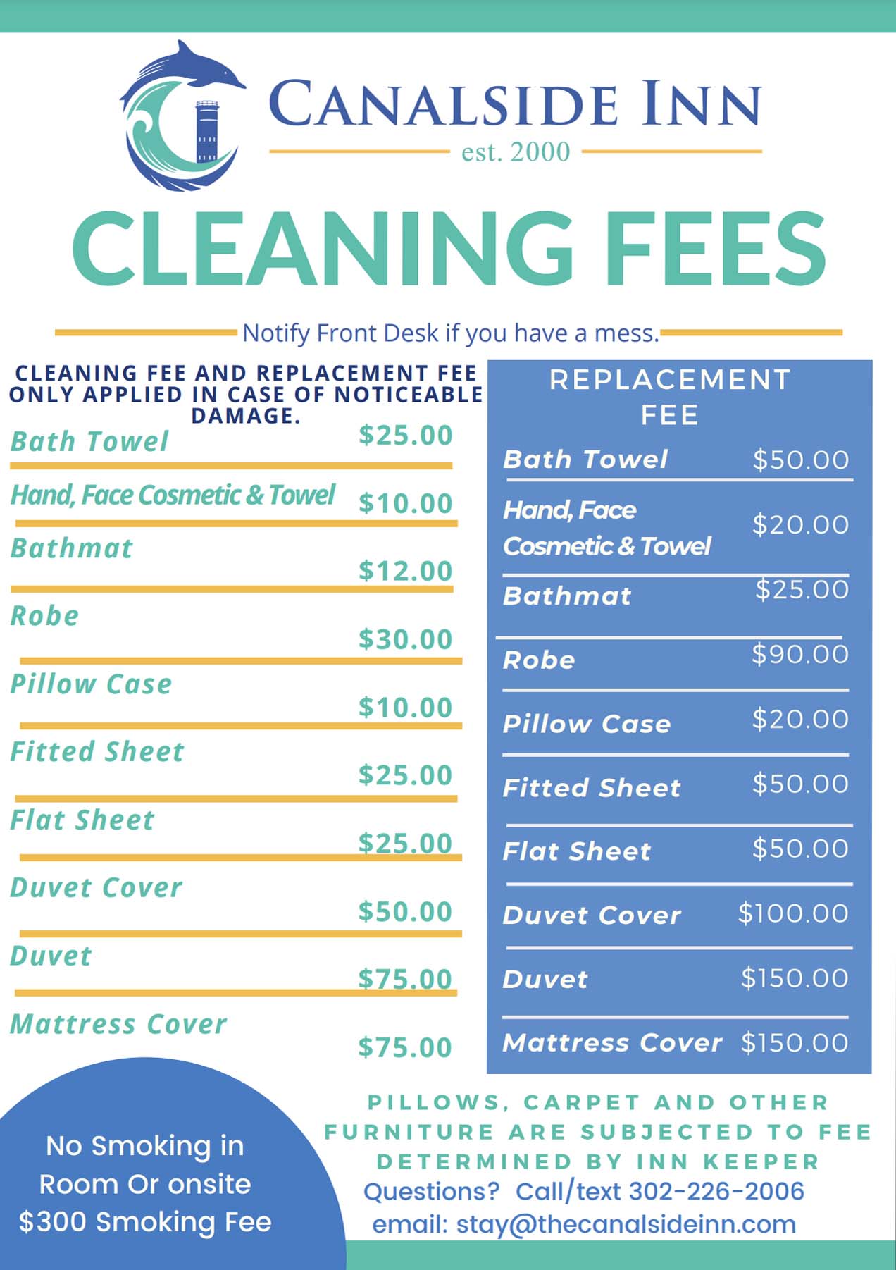 Inn Policies The Canalside Inn