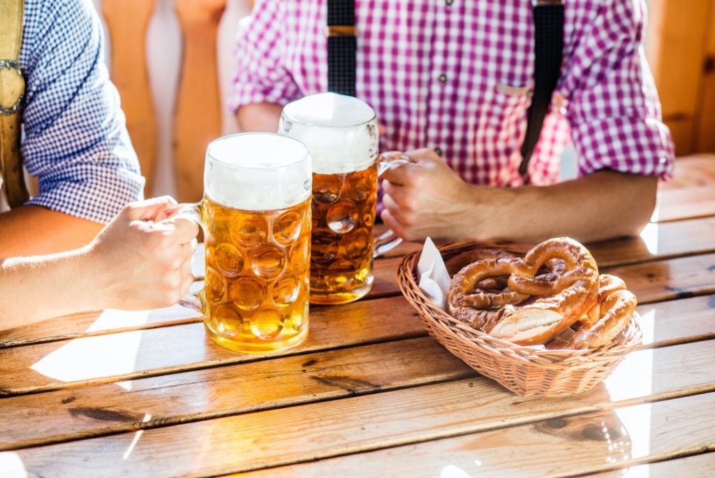 Oktoberfest beir and pretzel table