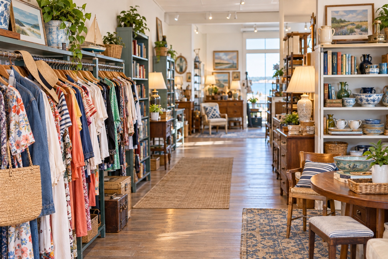 Organized thrift store with vintage clothing, books and housewares near Rehoboth Beach